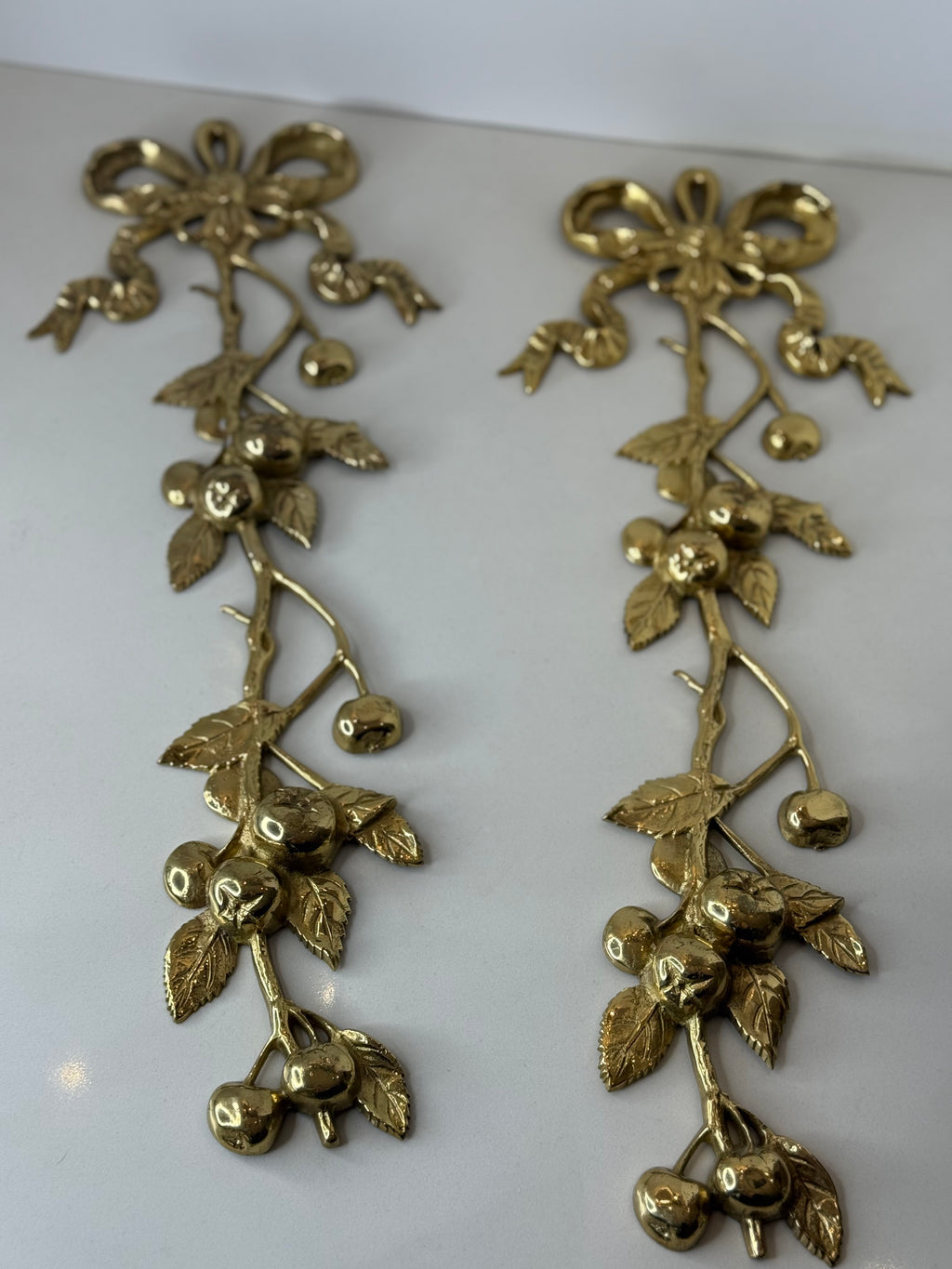 Pair of Brass Fruit & Bow Swags