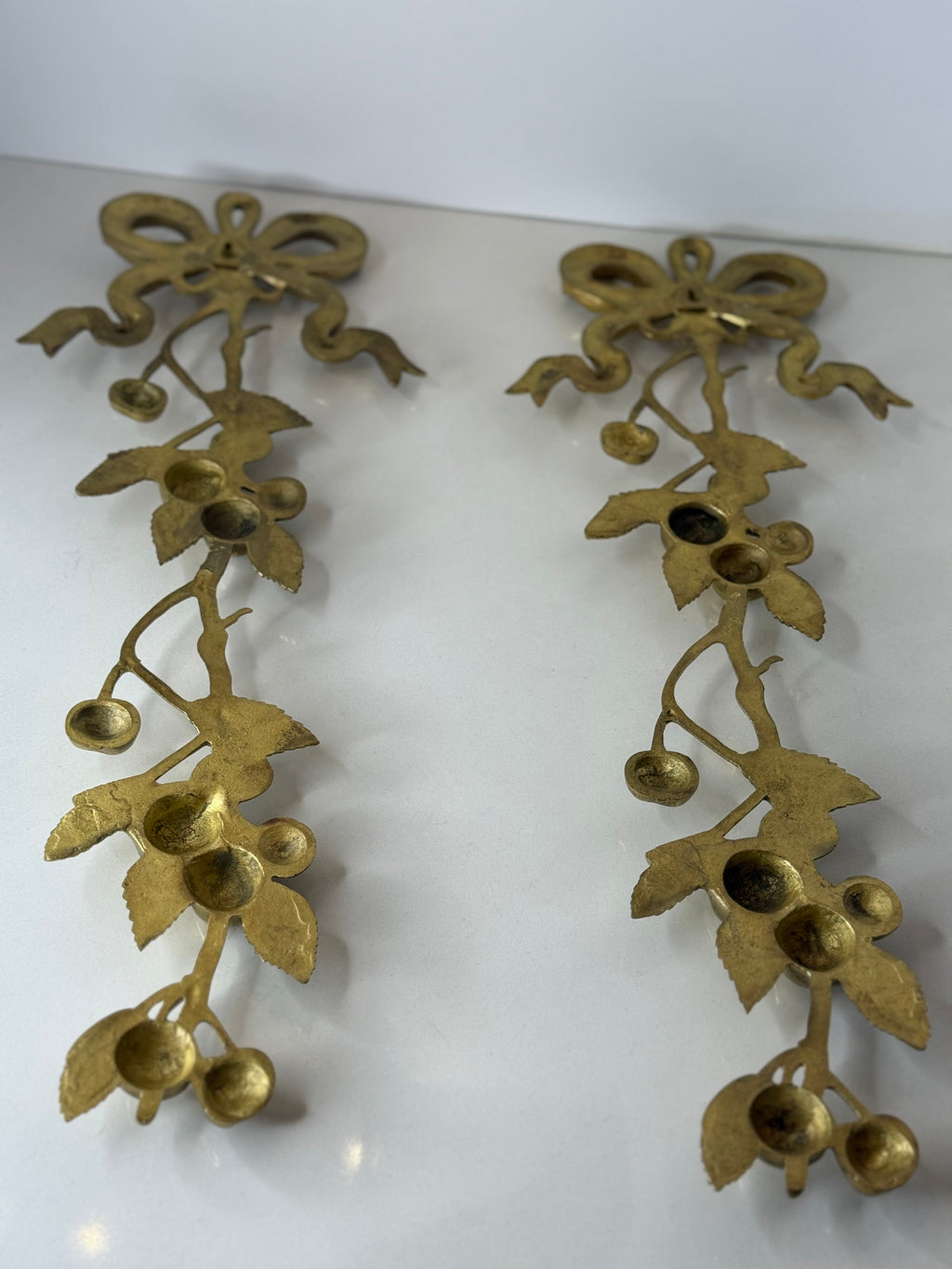 Pair of Brass Fruit & Bow Swags