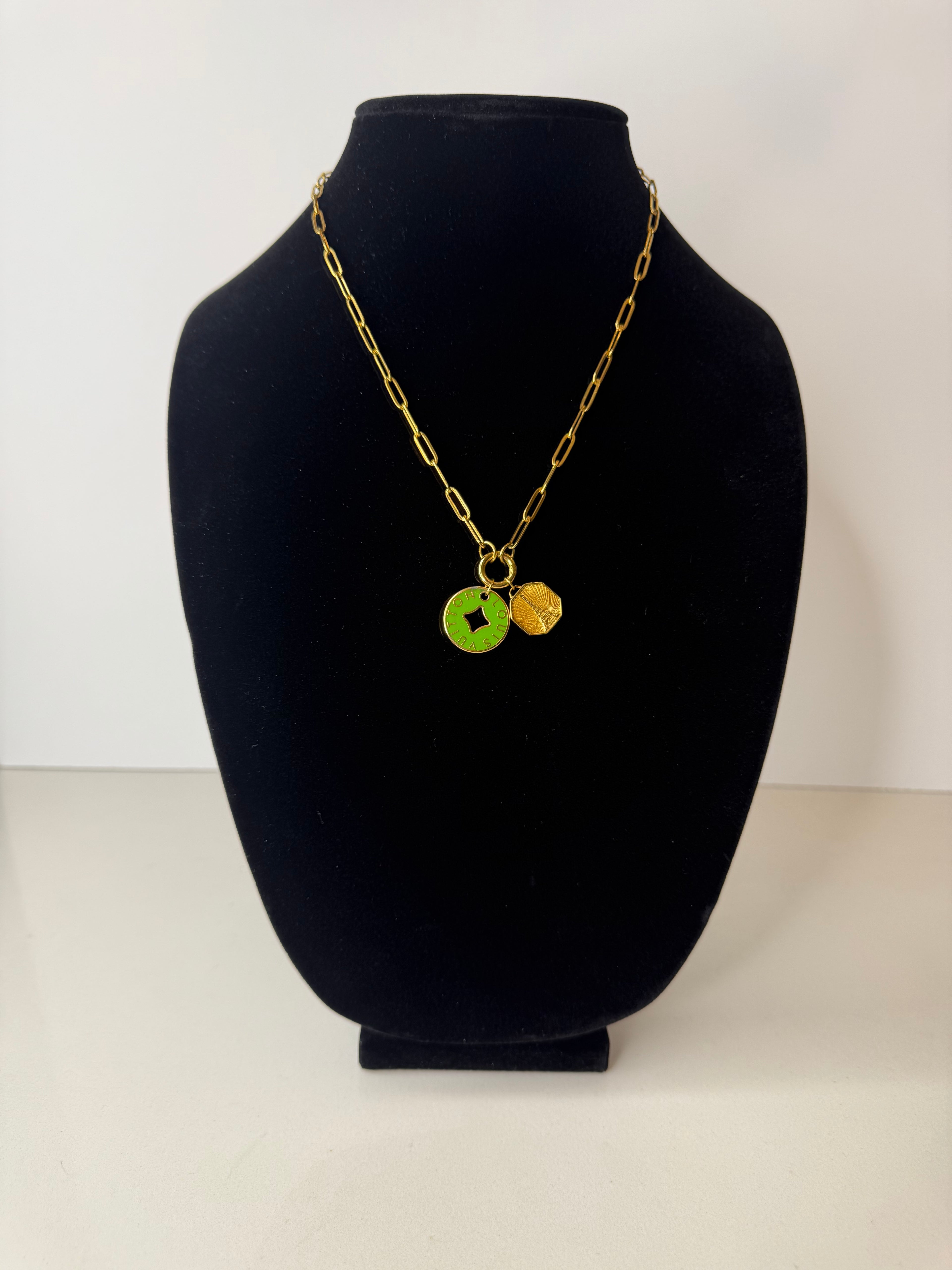 Vintage Green LV Charm with Eiffel Tower Gold Charm