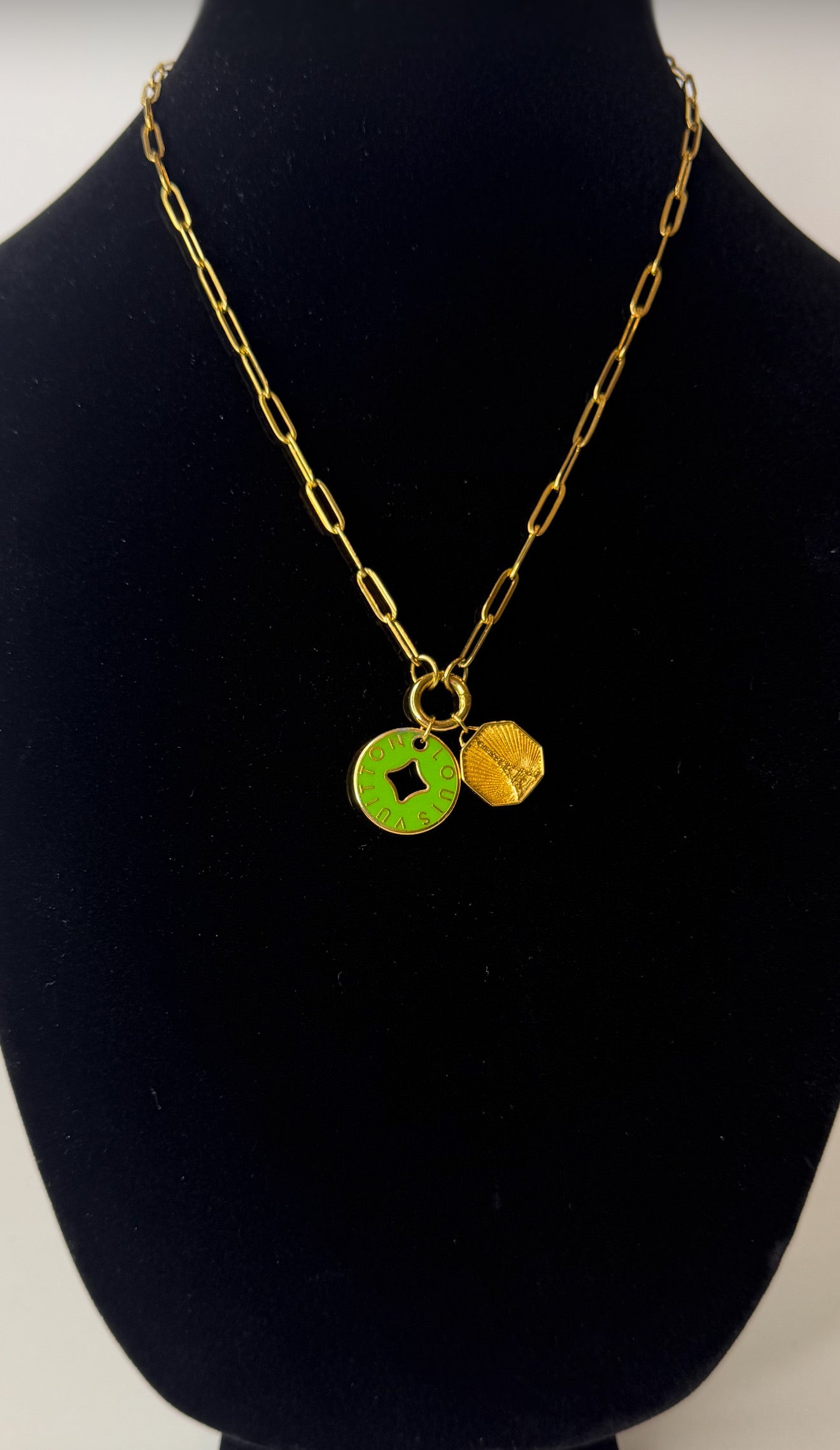 Vintage Green LV Charm with Eiffel Tower Gold Charm