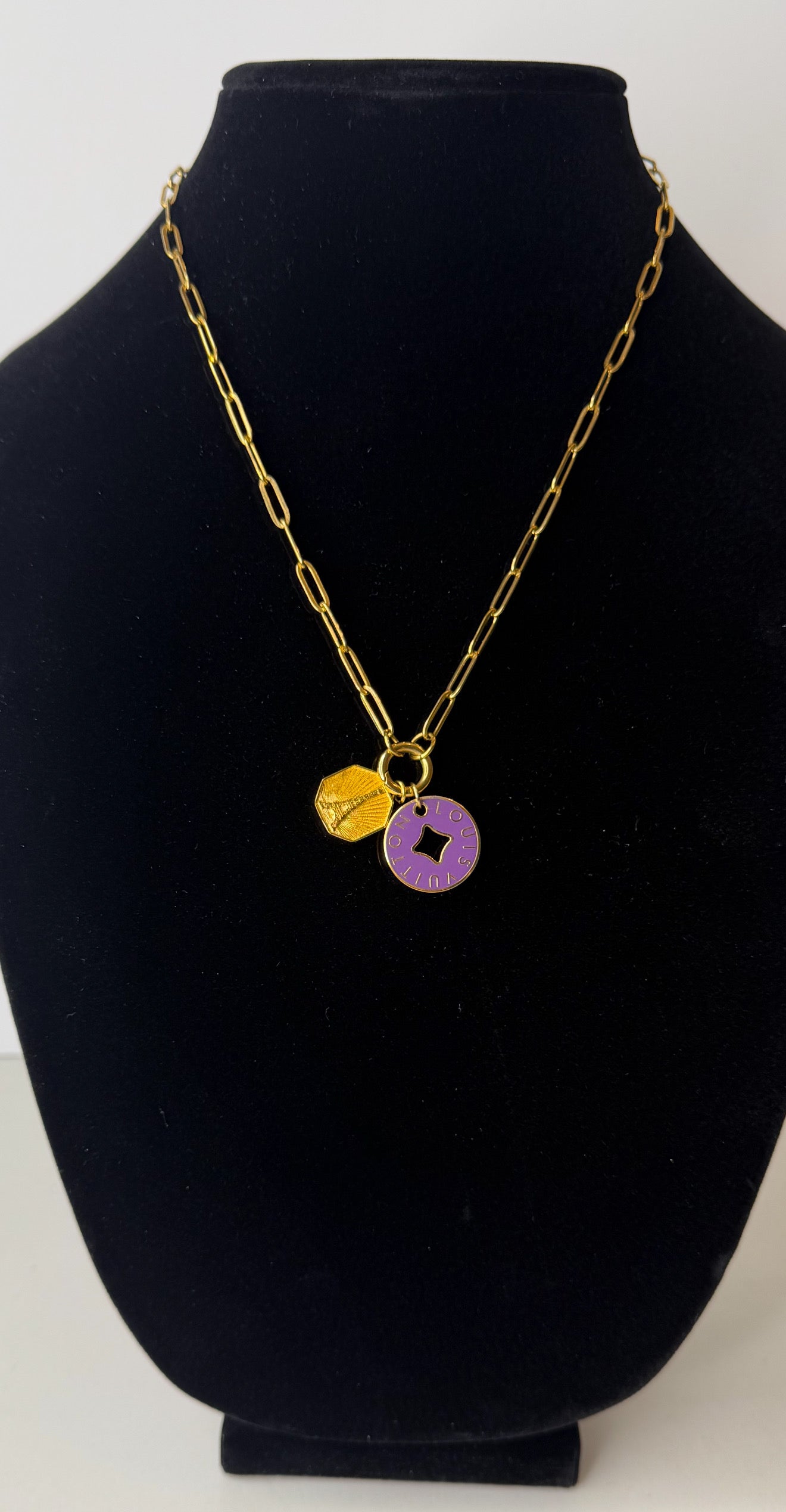 Vintage Green LV Charm with Eiffel Tower Gold Charm