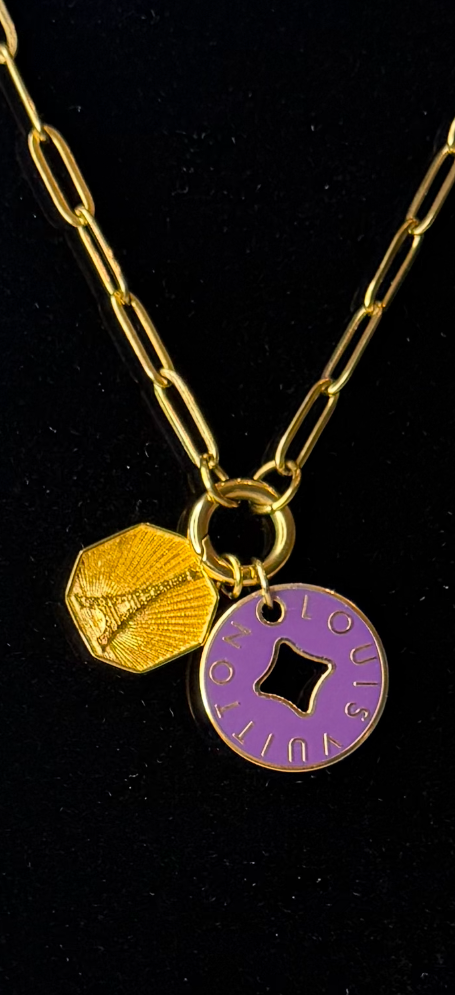 Vintage Green LV Charm with Eiffel Tower Gold Charm