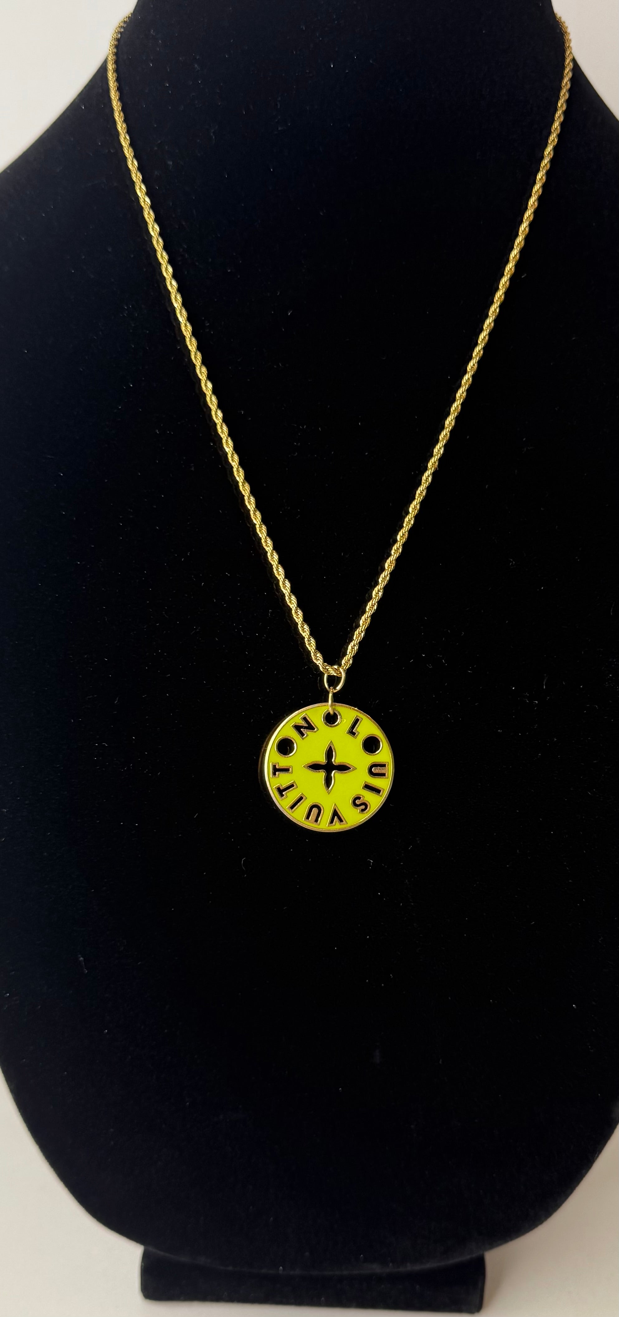 Chartreuse Louis Vuitton Charm on Gold Filled Rope Chain