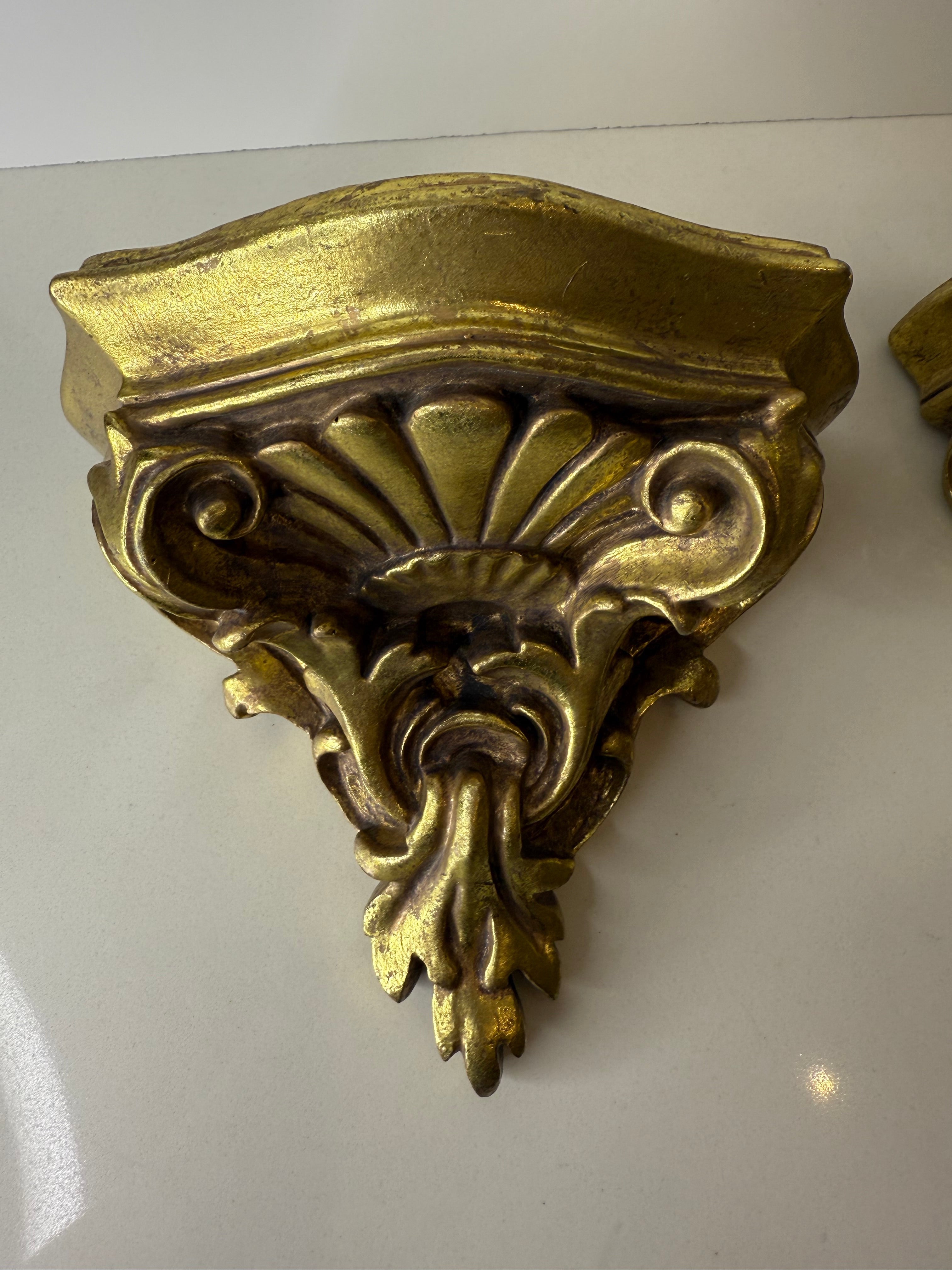 Pair of Gold Hollywood Regency Style Shelves