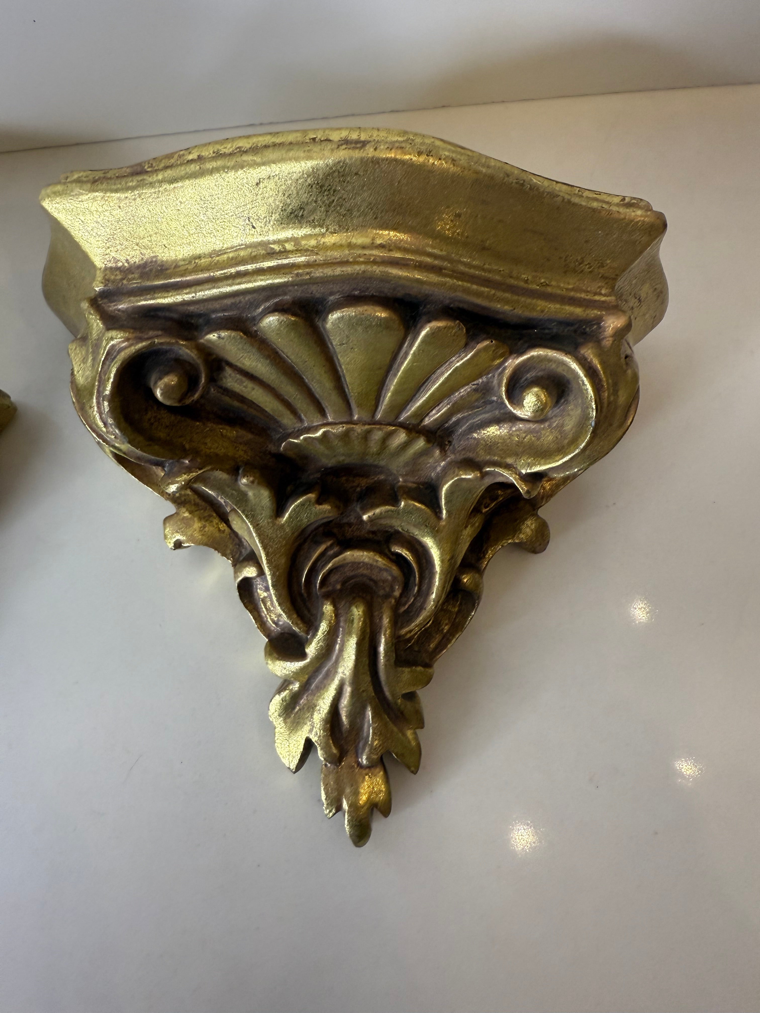 Pair of Gold Hollywood Regency Style Shelves