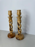 Vintage Pair of Twisted Olive Wood Candleholders